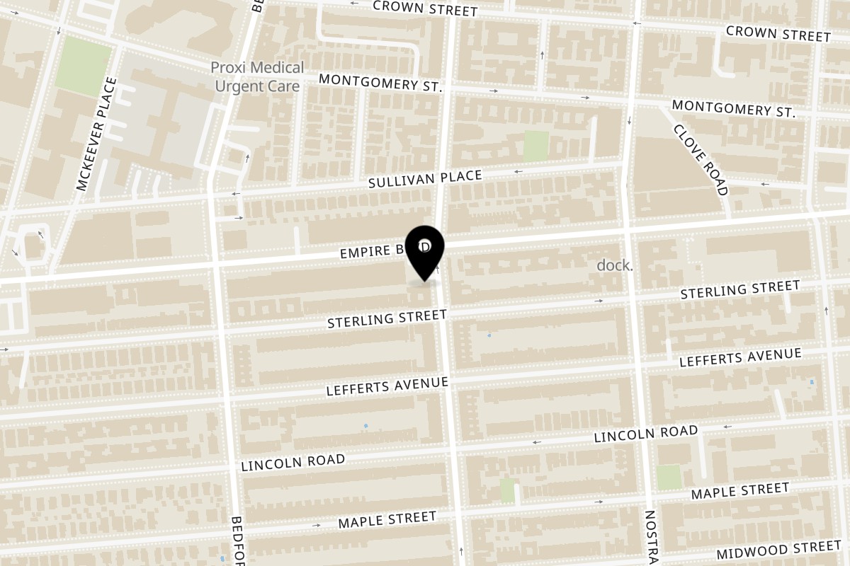 Map showing the location of Bomberino on 392 Rogers Ave in Brooklyn